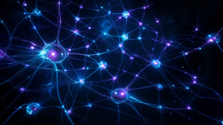 Futuristic visualization of an interconnected AI neural network with glowing nodes